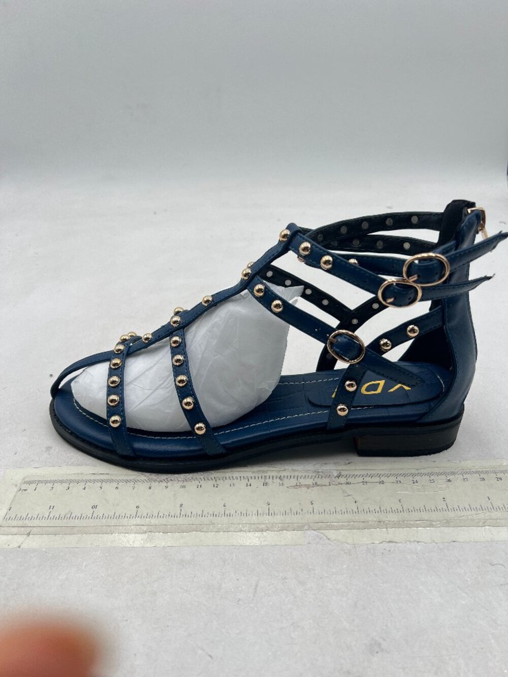 YDN Navy Studded Gladiator Sandals Multi-Buckle Caged Ankle Strap Sandals